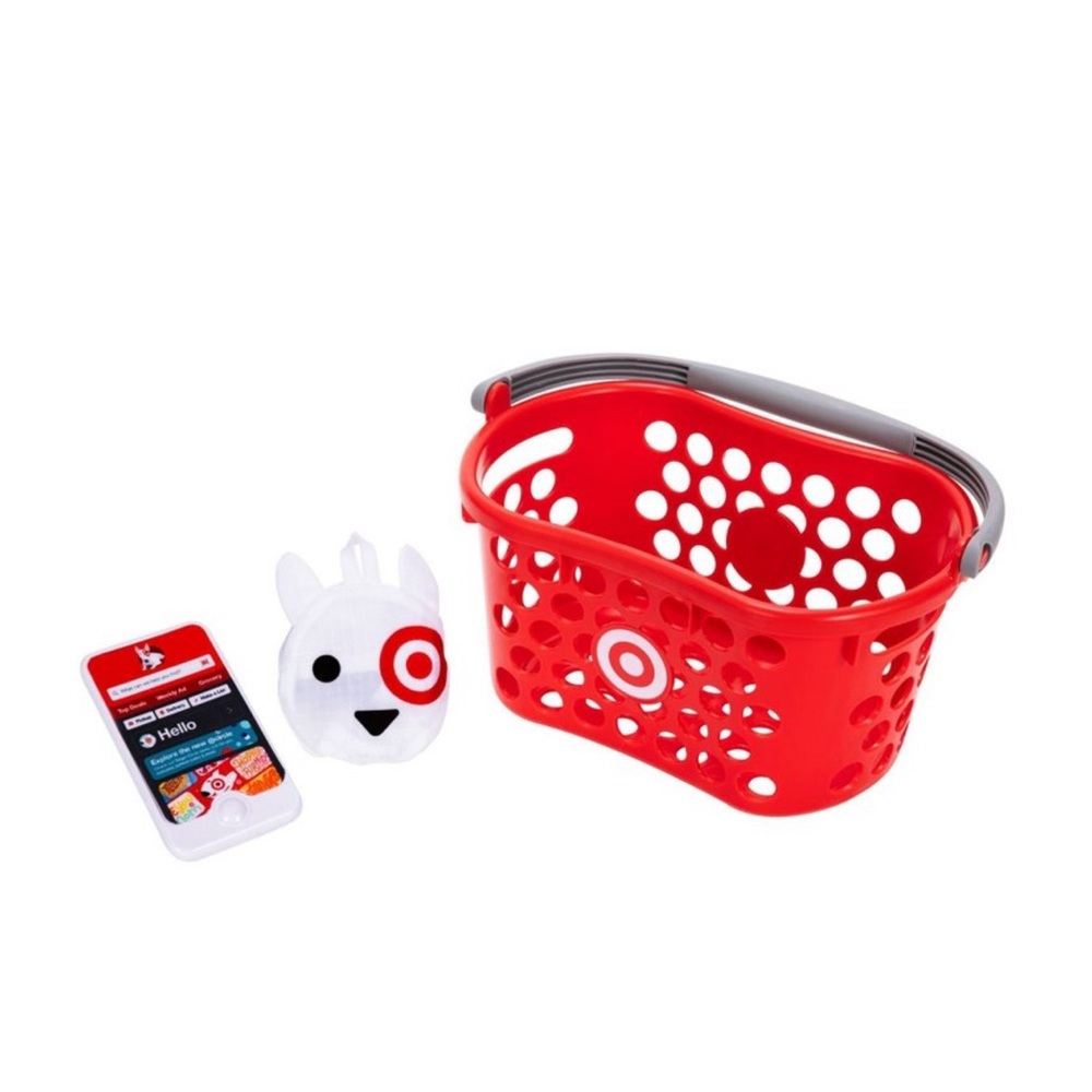 Target Red Kids Play Basket with Gray Handle and Bullseye Logo